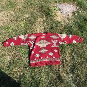Vintage 1989 Eddie‎ Bauer Southwestern Wool Sweater Large Mens Aztec